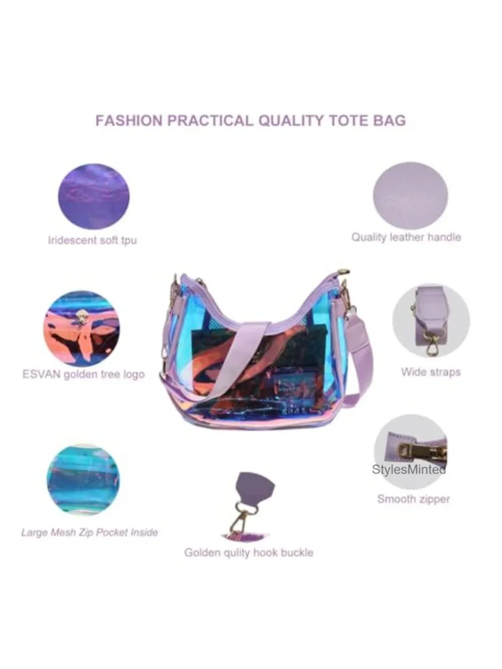 Clear TPU Stadium-Approved Hobo Crossbody Bag with Detachable Straps